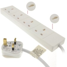 4 GANG Extension Lead White Cable 0.5 1 2 3 5 10 15 20 25 30 50 Metre 13A