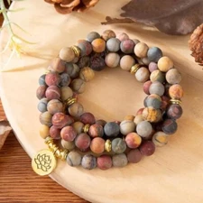 108 Mara Natural Matte Picasso Jasper Healing Prayer Reiki Bracelet Necklace 34"
