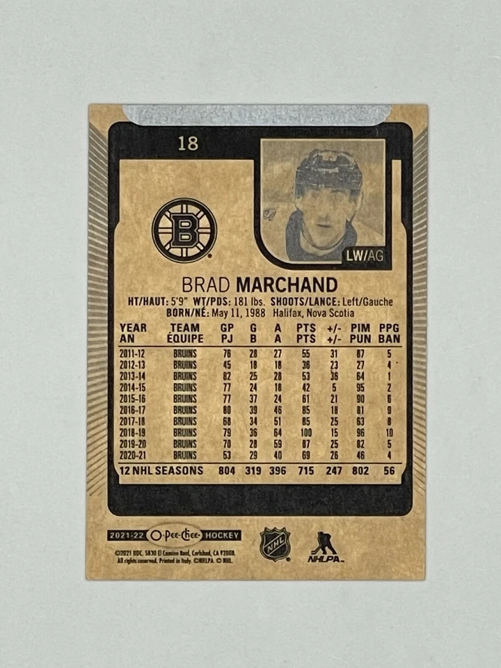 2021-22 O-Pee-Chee #18 Brad Marchand - Image 2 of 2