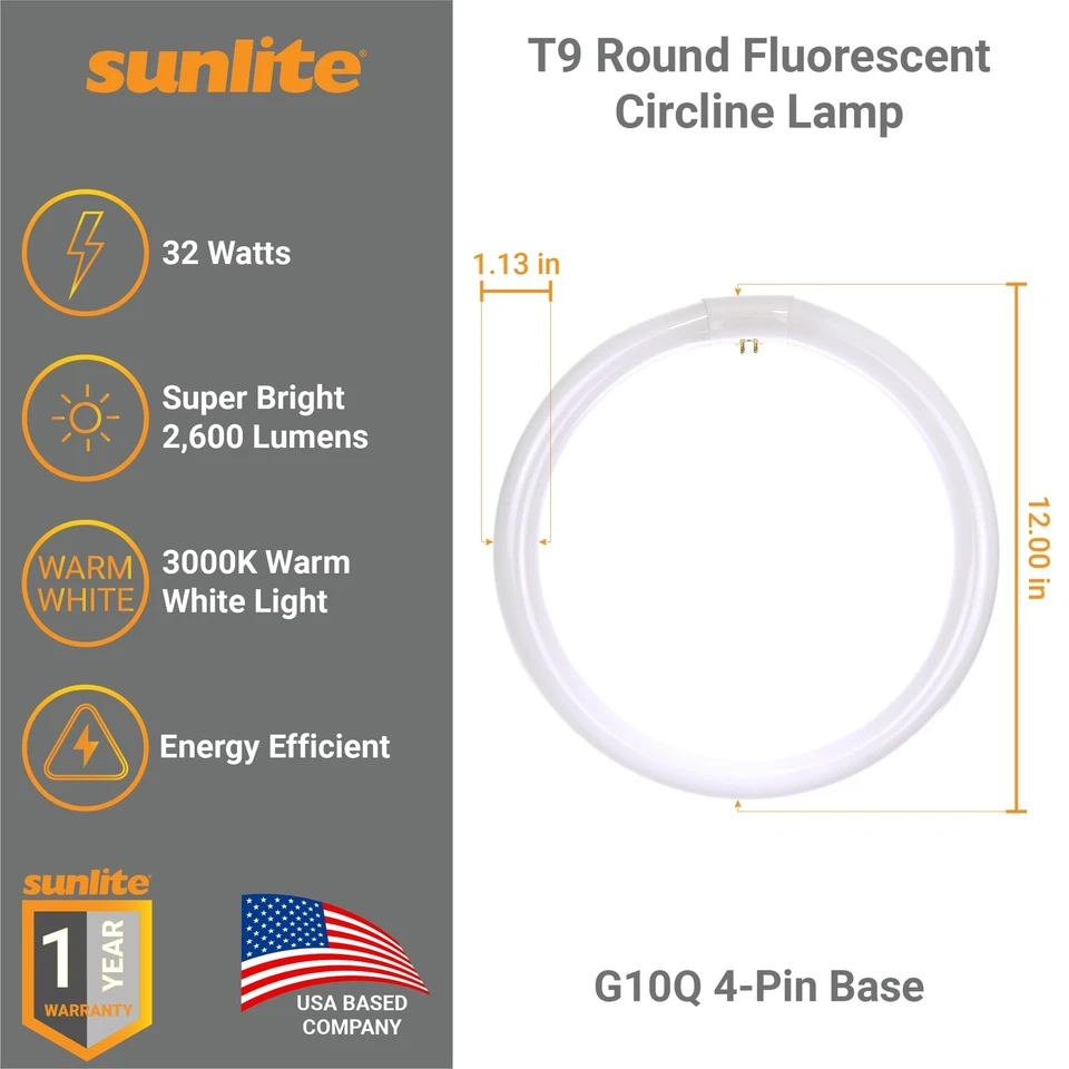 Sunlite T9 Round Fluorescent Circline Lamp 3000K Warm White 32W G10Q 2600 Lumen - Image 2 of 4