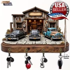 Vintage Classic Car Mechanic Shop Style Wooden Key Holder Rack • 4 Key Hooks