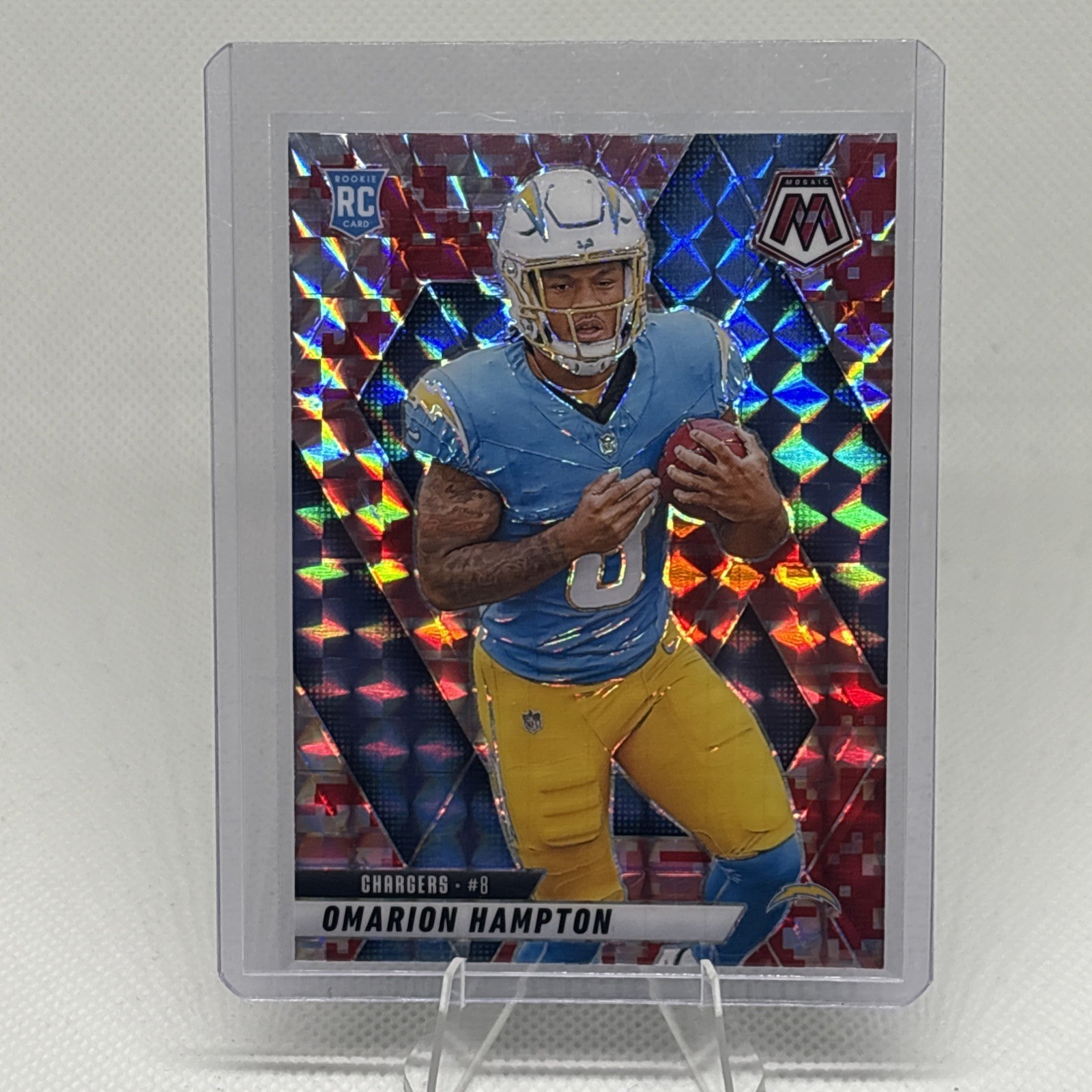 2025 Panini Mosaic #335 Omarion Hampton Mosaic Camo Red