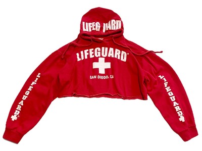 Official Lifeguard Womens XL San Diego CA Sweatshirt Hoodie Cropped Beach Red
