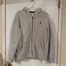 Vtg Polo Ralph Lauren Waffle Zip Hoodie Sweatshirt Heather Grey Logo  Large