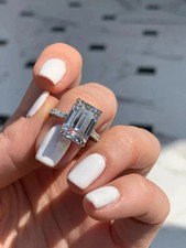3Ct Beautiful Emerald Cut Lab Created Diamond 14K White Gold FN Engagement Ring