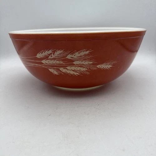 Pyrex Autumn Harvest Wheat 404 Mixing Bowl 4 Qt Rust Wheat Design Orange Vintage