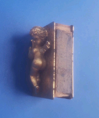 Vintage Gold Tone Angel / Cherub / Cupid with Harp Matchbox Cover