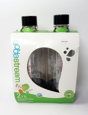 SodaStream Carbonating Bottles 2 Pack 1L Clear Black BPA Free New