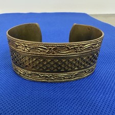 Vintage Etched Brass Cuff Bracelet Boho State...