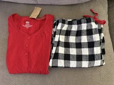 Women’s BLIS 2 piece pajama set red black white buffalo plaid pants size Large