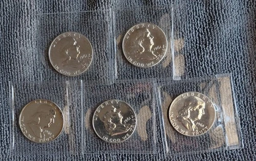 Lot of 5 Proof 1961 Franklin Half Dollars - 90% Silver