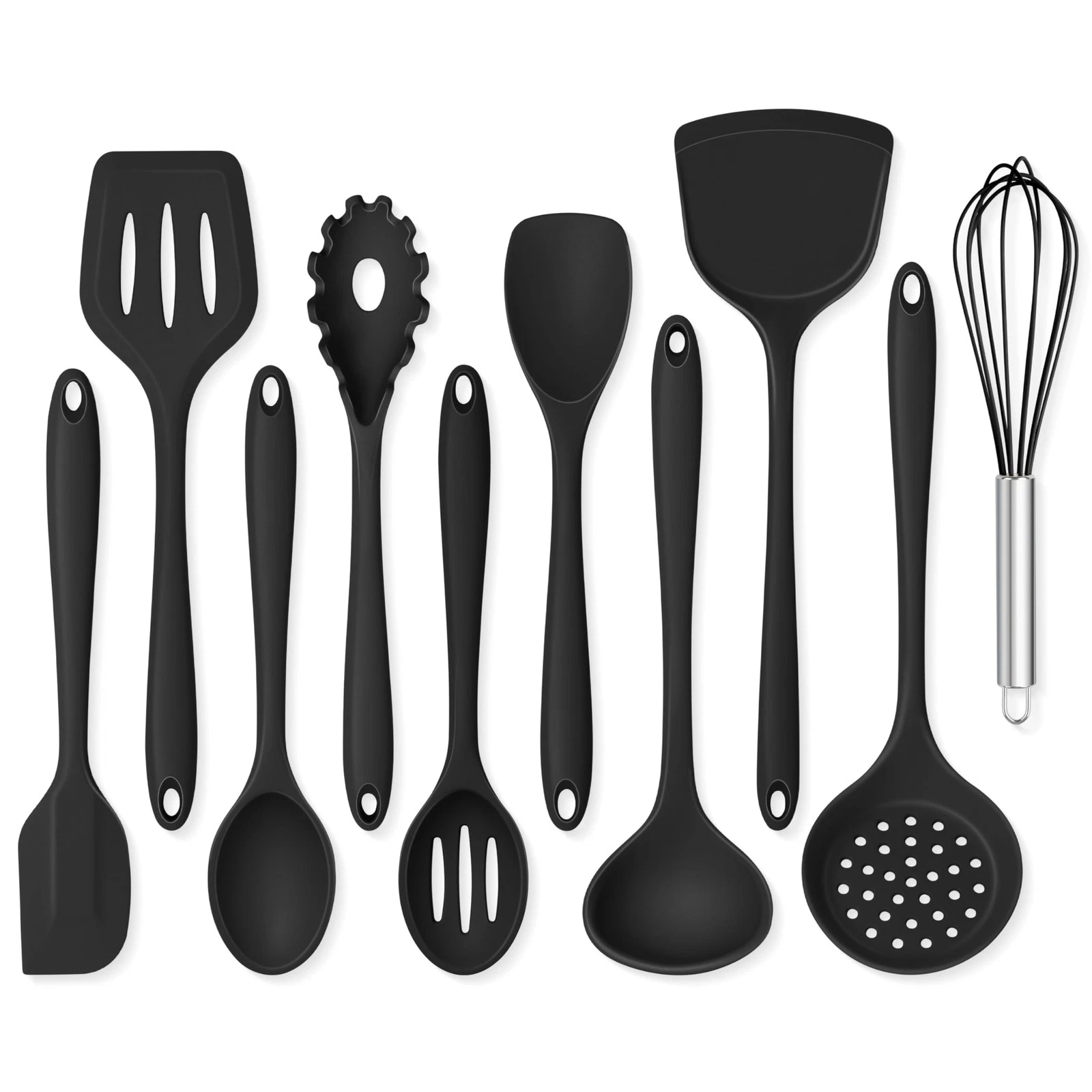 10Piece Silicone Cooking Utensils Set Black Nonstick Dishwasher Safe