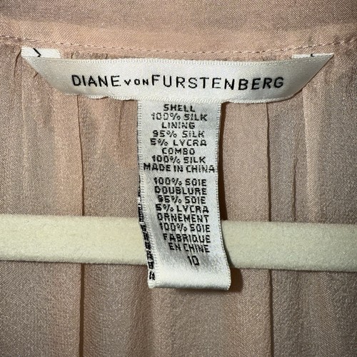 Diane Von Furstenberg Semi Sheer Silk Blouse & Tank-Ruffle Neck-Rose Pink-SZ 10 - Picture 5 of 10