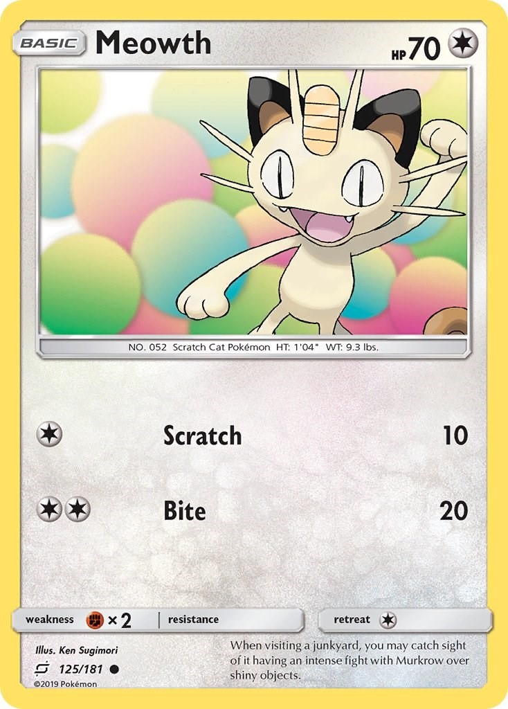 Meowth (125/181) Common NM SM9 SM - Team Up Pokemon TCG