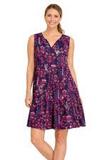 Beachlunchlounge Women’s XXL Boho Purple Floral Dress Sleeveless V-Neck Flowy