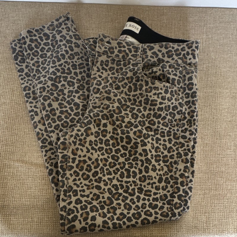Knox Rose Women's Ankle Animal Print Pants Brown Black Cotton Blend