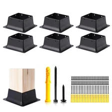 4 x 4 Post Base, 6 Pcs (Inner Size 3.6"x3.6"Deck Post Base) Heavy Duty Metal ...