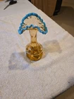 Possibly Fenton Honey Amber With Aqua Blue Crest Rim
