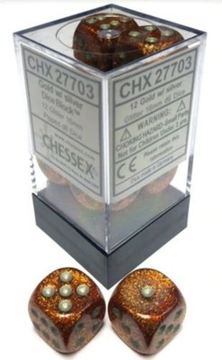 d6Cube16mm Glitter Polyhedral GDsv - Chessex (Pack of 12)