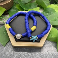 2 PC Set Heishi 7  Plus Stretch Bracelet Polymer Clay Beads Pearl B8182