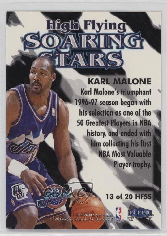1997-98 Fleer Soaring Stars High Flying Karl Malone #13HFSS HOF - Image 2 of 2