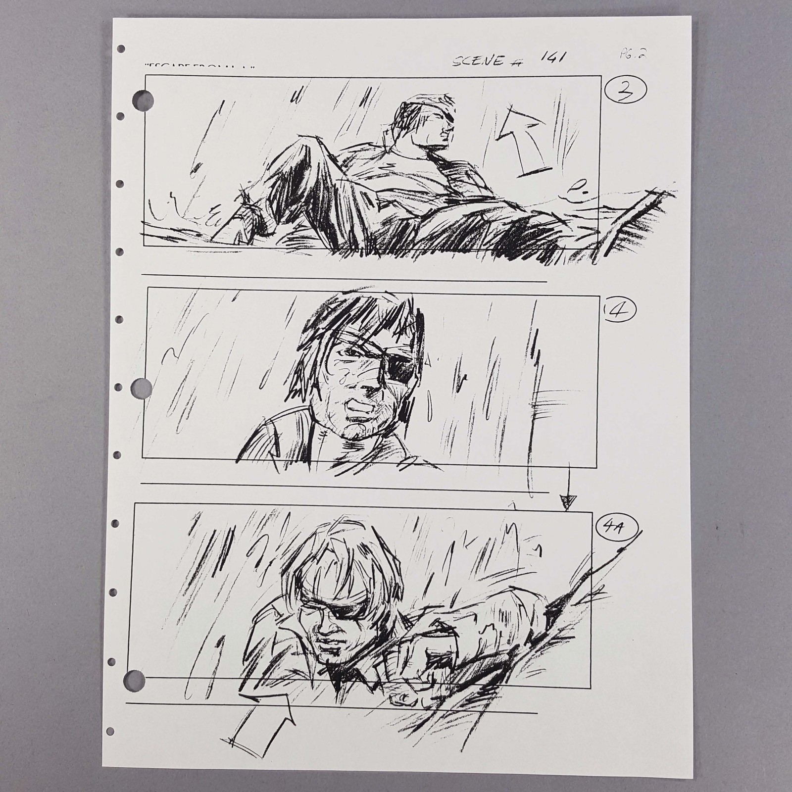Escape from L.A. Storyboard Snake Plissken Braces for Tsunami Movie Prop COA