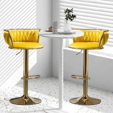 Set of 2 Velvet Swivel Adjustable Height Bar Stools for Kitchen Island Counter