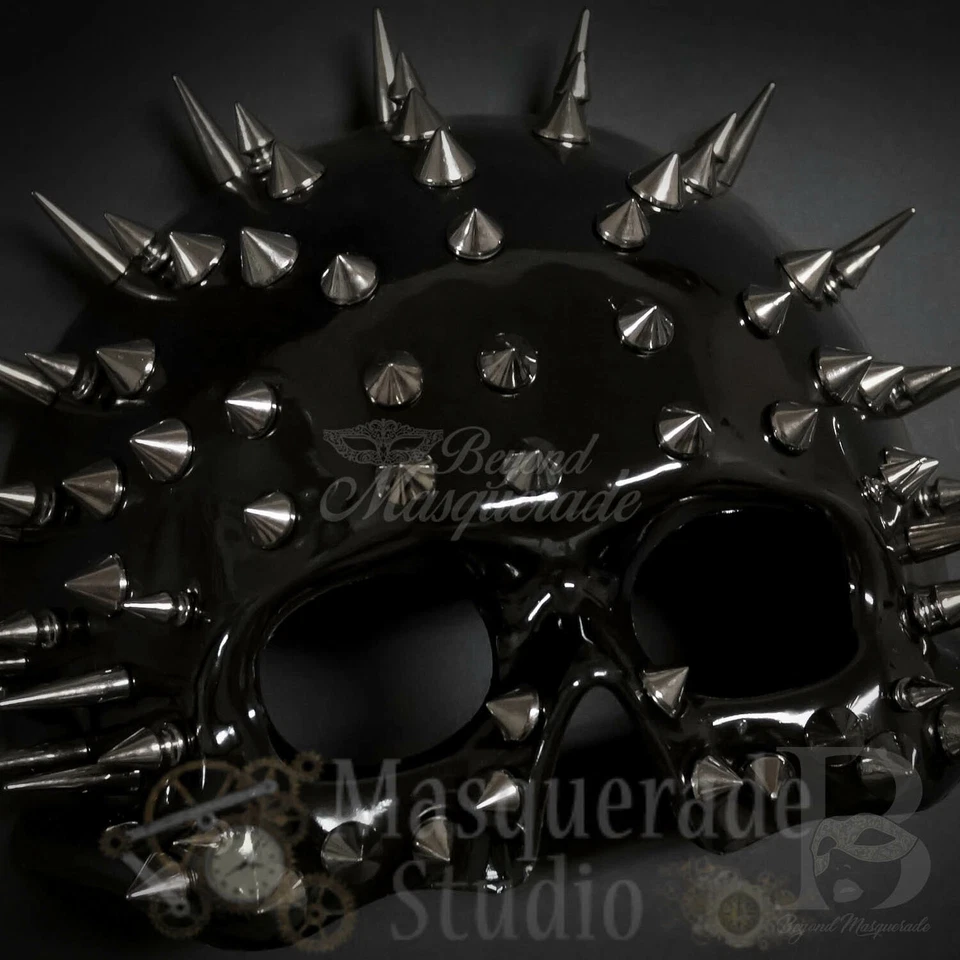 Men's Spiked Steampunk Half Face Halloween Costume Masquerade Ball Mask [Black] - Image 4 of 4