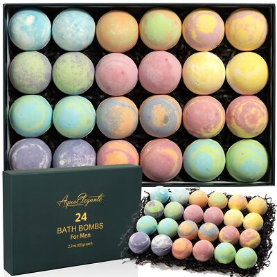 #ad Luxury Bath Bombs for Men Aqua Elegante Gift Set of 24 Bubble Bathbombs $33.95