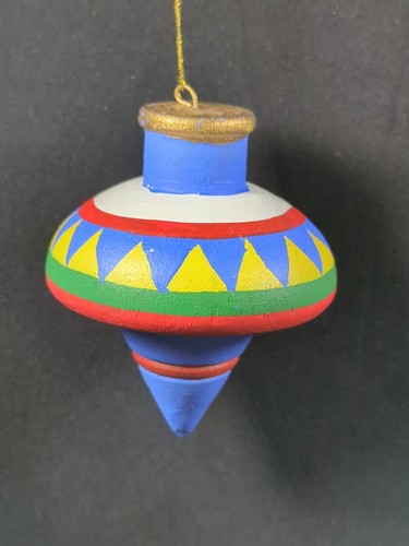 Vintage Wooden Wood Spinning Top Folk Art Colorful Christmas Ornament - Picture 4 of 5
