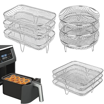 #ad #ad 3 Air Fryer Rack Tray Stainless Steel Steaming Racks Air Fryer Tools Baking Pan $11.99