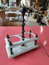 Ancien Serviteur Huilier Vinaigrier Tôle Émaillée Bois Noirci (J3)