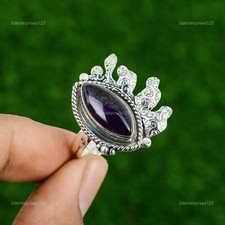 Natural African Amethyst 925 Silver Multi Stone Adjustable Ring For Girls