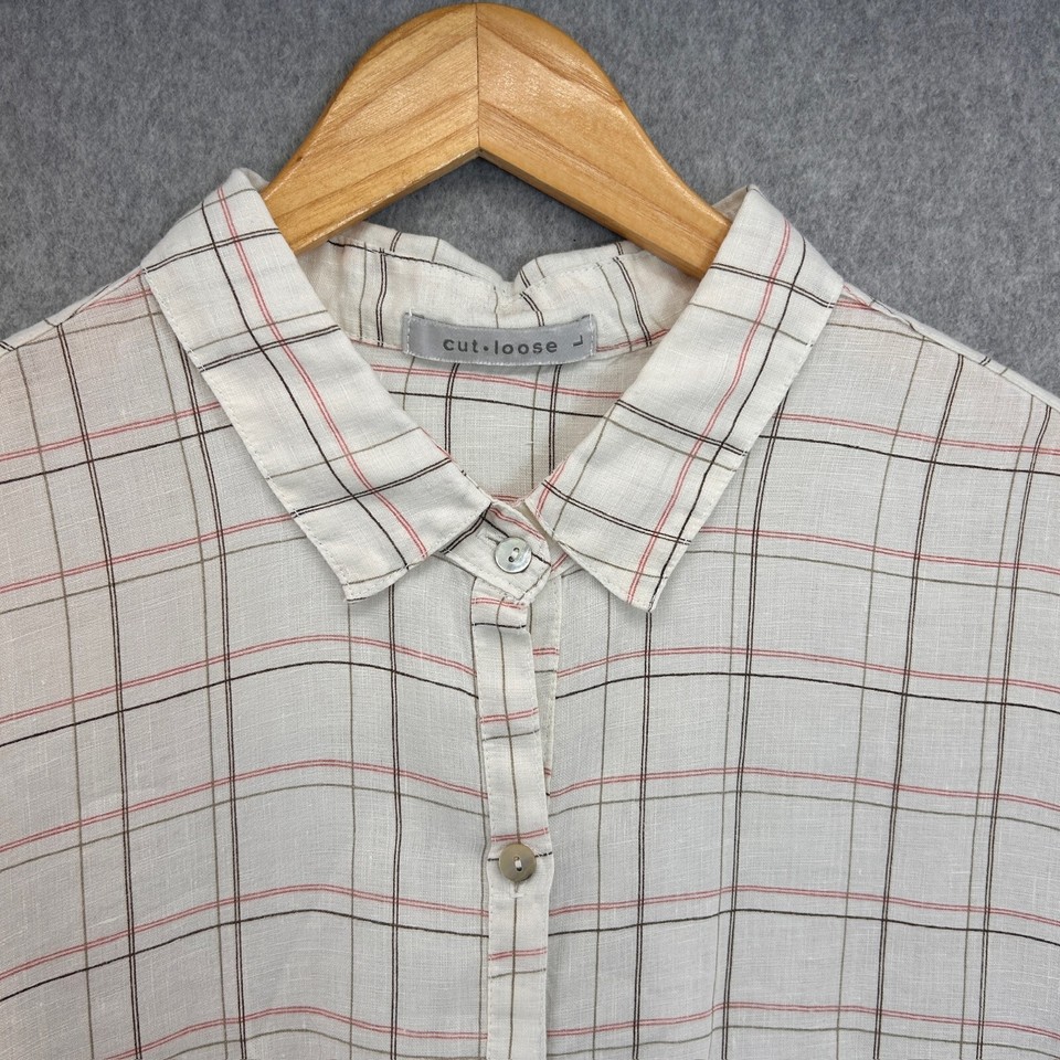 Cut-Loose Womens Size Large Relaxed Fit Button-Up Shirt White Pink ...