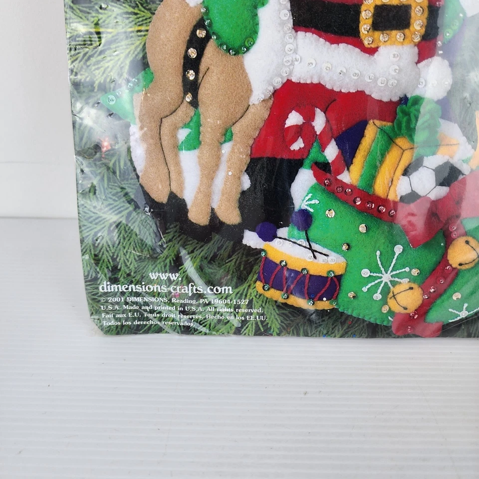 Dimensions Felt Works Santa & Rudolph Handmade Christmas Stocking Vintage 2001 - Image 3 of 4
