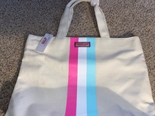 Vineyard Vines Tri-stripe Canvas Tote W/pockets Malibu Pink Nwt Free Shipping