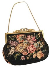 Antique Petit Point Needlepoint Purse Brass Fittings Austria 1930 1940 Floral