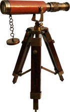 Nautical Antique Brass Telescope with Wooden Marine Tripod Stand Home Desk D cor