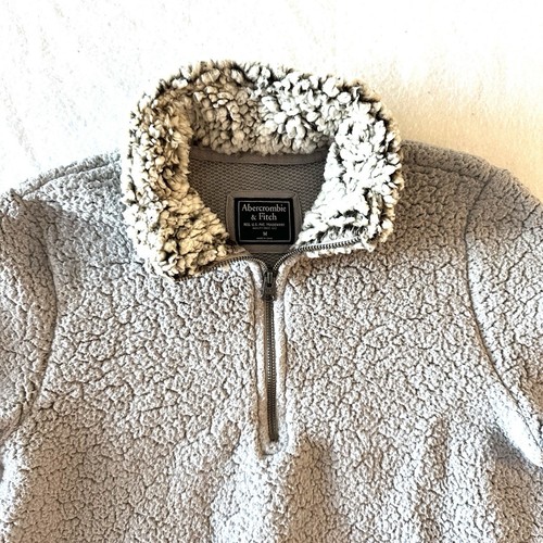Abercrombie Fitch Sweater Womens Medium Gray Sherpa Fleece 1/4 Zip Sweatshirt