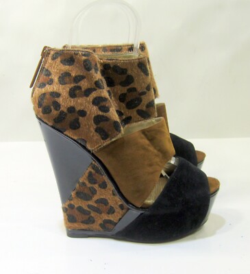 new Black/MULTI 6.5''High Wedge Heel 2''Platform Open Toe Sexy Shoes WOMEN Size 6