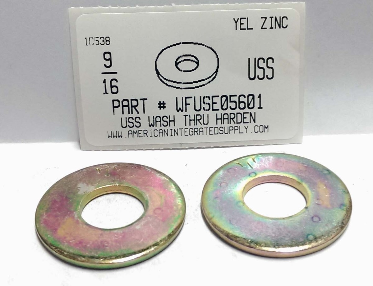 Made in USA - 1/4 Screw USS Flat Washer: Grade 8 Alloy Steel, Yellow