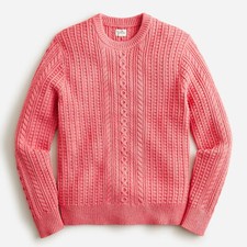 NWT 118 J Crew Cotton Cable Knit Crewneck Fisherman Sweater in Heather Pink
