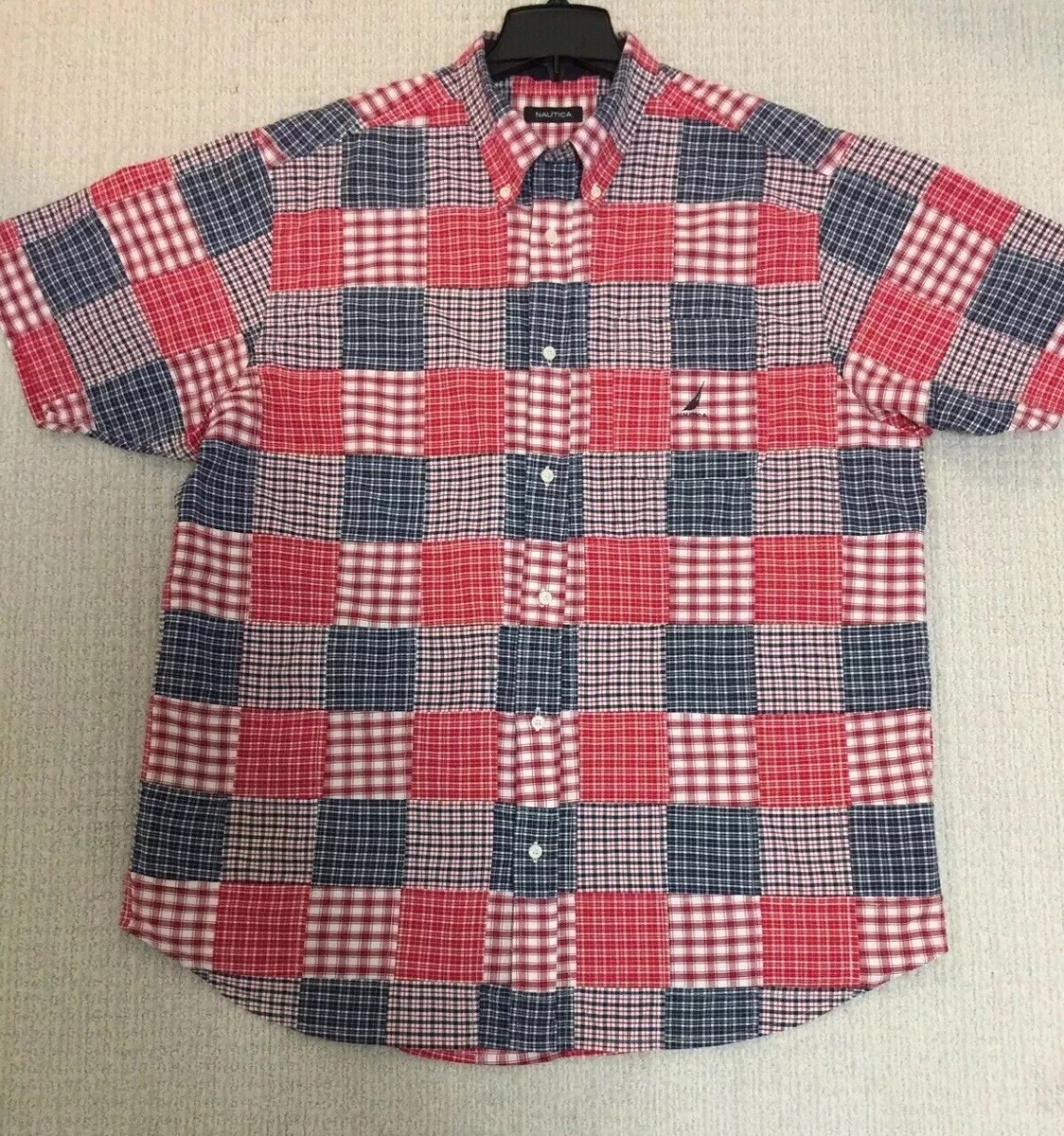 Chemise Homme Nautica Manches Courtes à Carreaux Rouge Et Blanc - Taille XXL - Coton