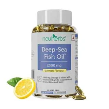 Neuherbs Deep Sea Fish Oil 60 Capsules 2500 mg Omega 3 (Lemon Flavored)