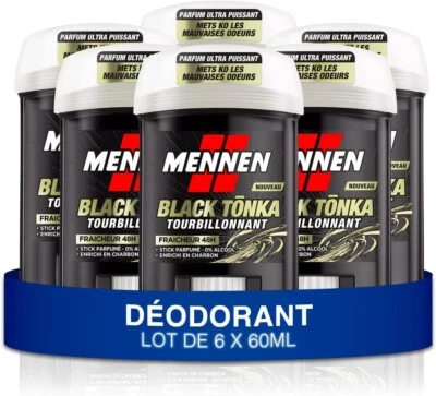 Lot 6 Déodorants Mennen BLACK TONKA 48H Stick Large Sans Alcool 6 x 60ml - Photo 1/4