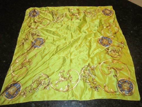 VINTAGE SEIDENTUCH GRÜN GOLD BLAU VERSACE THEMA DESIGN 21" X 21" GWW
