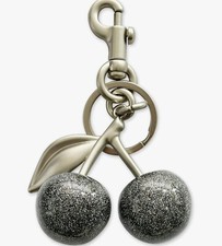 Cherry Bag Charm Keychain Glitter Resin and Metal Brass Red