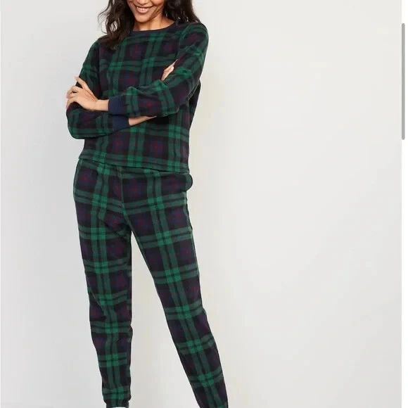 Old Navy Women's Size XXL Tall Pajama Set Green Plaid Flannel