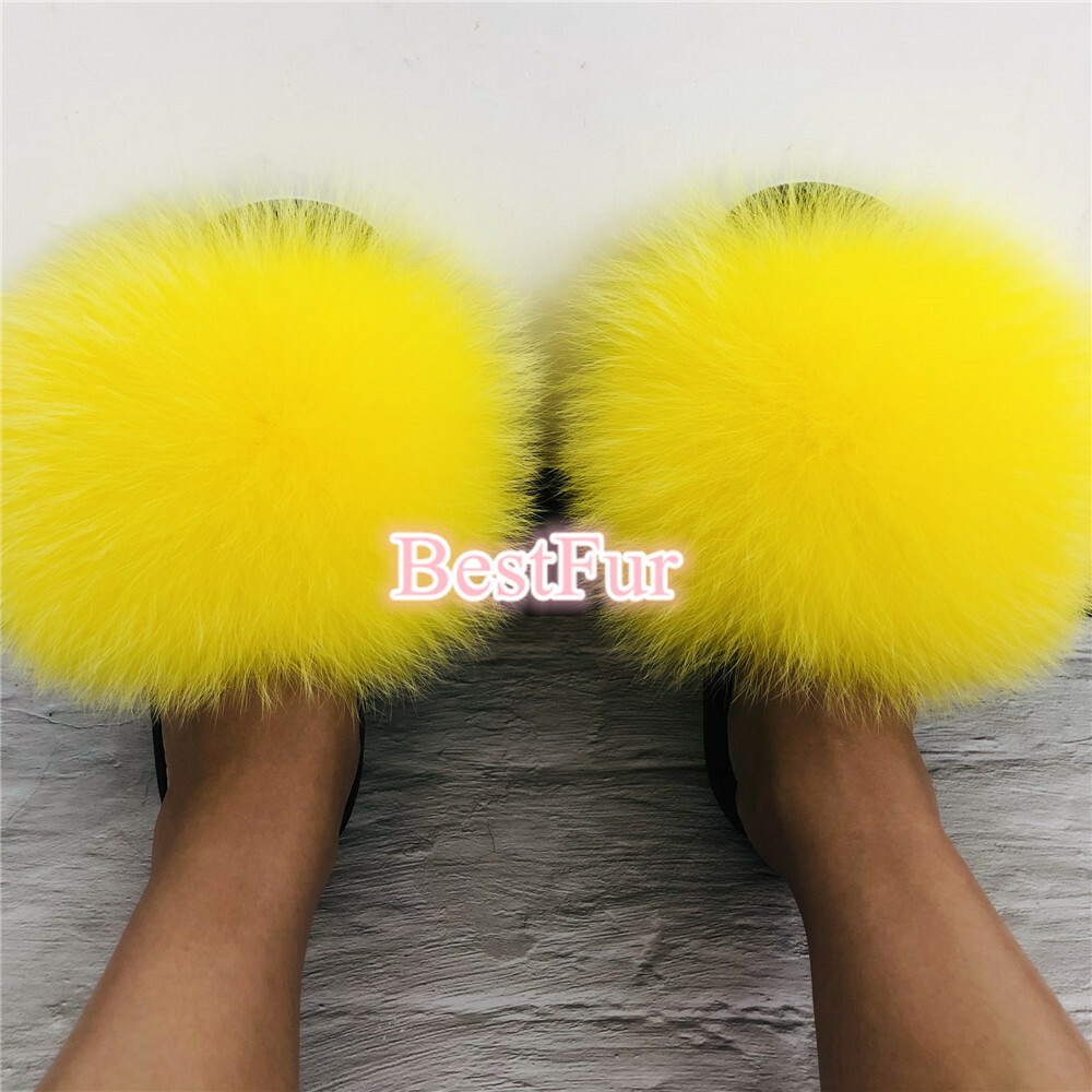 PANTOFOLA D’ORO Ciabatte sandali ciabatte donna Yellow Max grandi XXL vera pelliccia di volpe