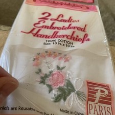 2 Vintage Hankie, New, Ladies Embroidered, New In Package Paris Handkerchief